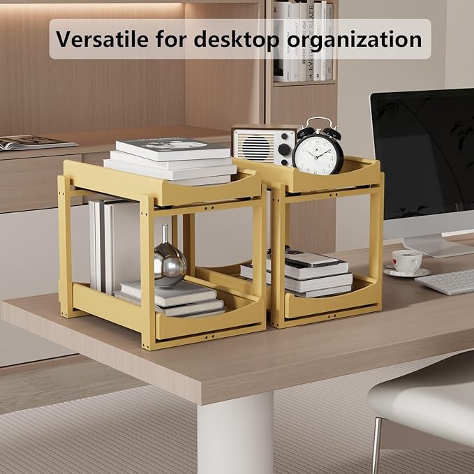 Bamboo Under Sink Organizer Adjustable Height 2 Tier Bathroom Organizer Pull Out Cabinet Storage Kitchen Heave Duty Wood Slide Ou Shelf for Kitchen Bathroom (Nature, 2 Packs)