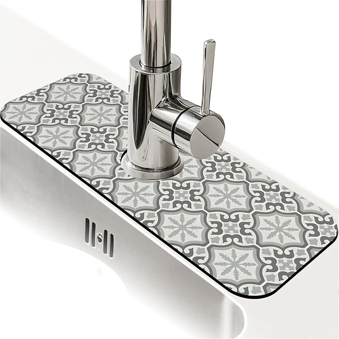 Kitchen Sink Splash Guard，Aesthetic Morocco Faucet Mat Sink Gadgets-Super Absorbent Fast Drying Mat Drip Catcher for Kitchen, Bathroom,Sink Mat, Dish Drying Mat, Bathroom(15" X 5.5" )
