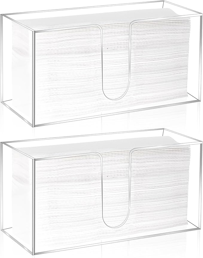 Wanmu 2 Pack Acrylic Countertop Paper Towel Holder, Folded Z-fold C-fold MultiFold Trifold Napkin Dispenser, Paper Towel Dispenser Countertop Acrylic Napkin Holder for Bathroom, Kitchen, Restaurant