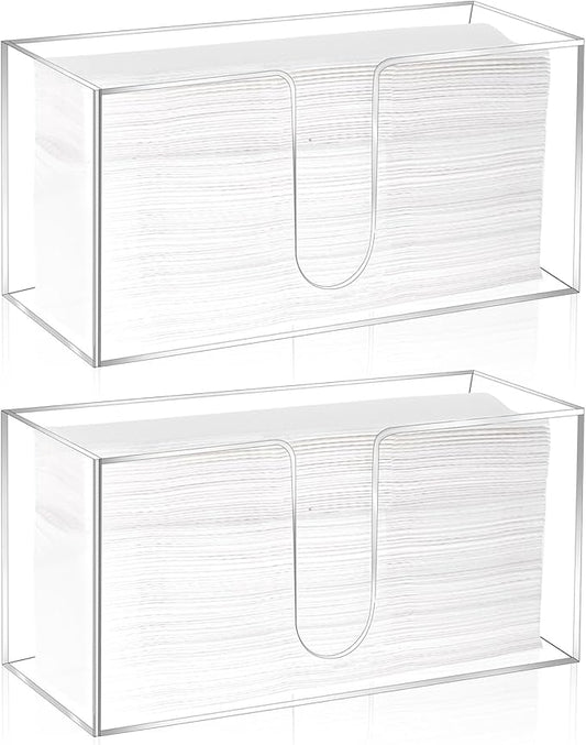 Wanmu 2 Pack Acrylic Countertop Paper Towel Holder, Folded Z-fold C-fold MultiFold Trifold Napkin Dispenser, Paper Towel Dispenser Countertop Acrylic Napkin Holder for Bathroom, Kitchen, Restaurant