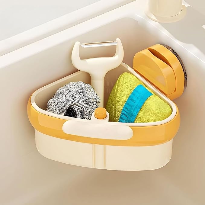 LLQ 2PACK Sink Strainer Basket,2025 New Upgraded Suction Cup Press Sink Drainer Basket,Automatic Dumping Sink Strainer Basket,Faucet Sponge Storage Rack (yelloe+yelloe)