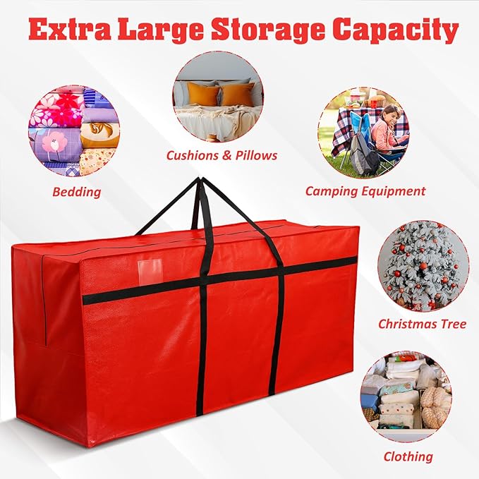 Windyun 4 Pack 177 Gallon Extra Large Moving Bags XXL Heavy Duty Storage Bag with Strong Zipper Handle Jumbo Big Tote Box Foldable for College Dorm Travel Clothes Duffle Blanket Pillow(Red)