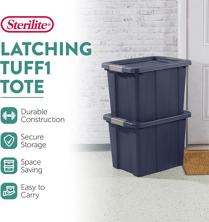 Sterilite 6-Pack Storage Bins with Lids, Heavy Duty Totes, Tuff1, 18 Gallon, Dark Indigo