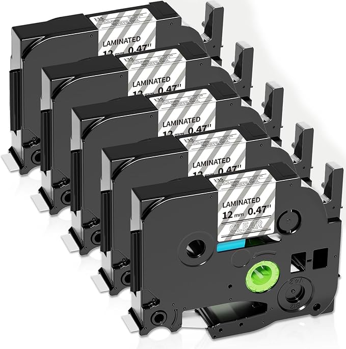 Replacement for Brother TZe-135 TZe135 White on Clear 12mm 0.47 Laminated TZe TZ P Touch Label Tape, Compatible with Brother P Touch PT-H110 PT-D220 PT-D210 PT-D202 PT-D400 PT-D600 Label Maker, 5-Pack