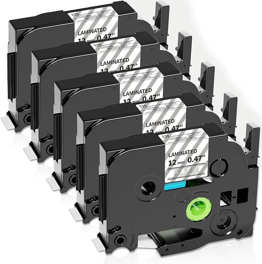 Replacement for Brother TZe-135 TZe135 White on Clear 12mm 0.47 Laminated TZe TZ P Touch Label Tape, Compatible with Brother P Touch PT-H110 PT-D220 PT-D210 PT-D202 PT-D400 PT-D600 Label Maker, 5-Pack