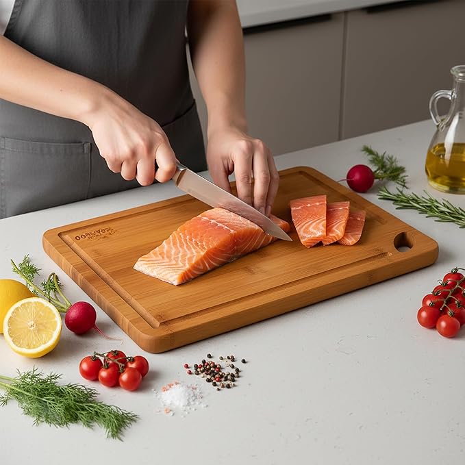 Carbonized Bamboo Cutting Board Gift Set for Kitchen – Set of 3 Wooden Cutting Boards with Deep Juice Grooves, Durable Knife-Safe Chopping Boards for Meat, Vegetables & Bread, Eco-Friendly Board Set