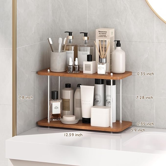 UJQSUN Bathroom Counter Organizer,Bathroom Shelf Organizers & Sink Organizer,Vanity Organizers,Storage Skincare,Makeup,Perfume,Spices,Coffee Station,for Corner,Dresser,Kitchen,Adjustable Height(2Tier)