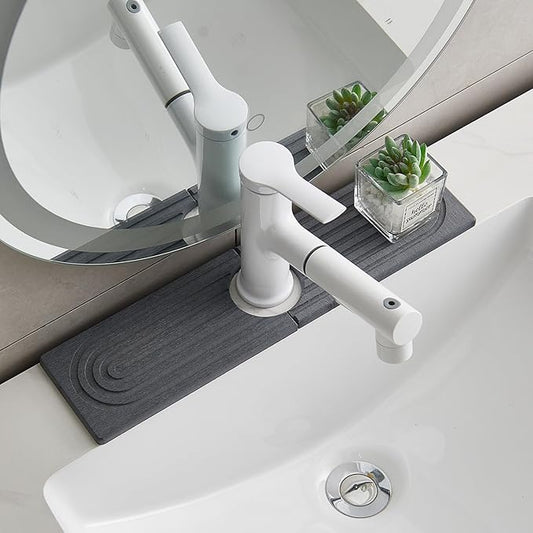 Stone Faucet Mat for Kitchen Sink Bathroom Counter. 15.7 Inch Dark Grey Diatomite Water-Absorbing Drying Stone Mat, Sink Stone Tray Protector,Prevent Moisture Sink Splash Guard