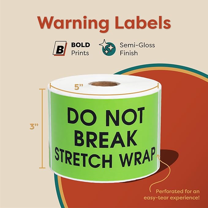 Aegis Adhesives - 3" X 5" Green Do Not Break Stretch Wrap Stickers - Warning Labels with Permanent Adhesive (1 Roll, 500/Roll)