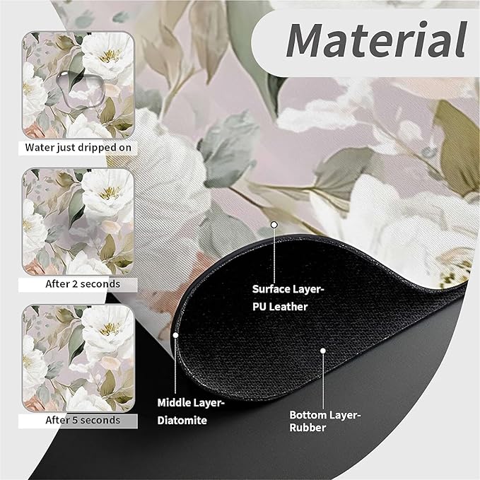 Kitchen Sink Splash Guard，blush pink white rose Faucet Mat Sink Gadgets-Super Absorbent Fast Drying Mat Drip Catcher for Kitchen, Bathroom,Sink Mat, Dish Drying Mat, Bathroom(15" X 5.5" )