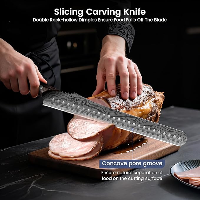 SYOKAMI Brisket Slicing Knife Set, Carving and Boning Knife for Meat & Turkey Cutting, Japanese Style High Carbon Steel Kitchen Knives Set For Home & BBQ, Wood Ergonomic Full Tang Handle, Christmas gift