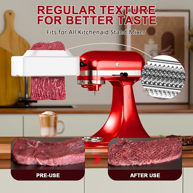 Professional Meat Tenderizer for KitchenAid Mixer, Meat Tenderizer Machine, Dishwasher-Safe Attachment with 6.5" Inlet, Perfect for Home & Restaurant Chefs, Hunters, White