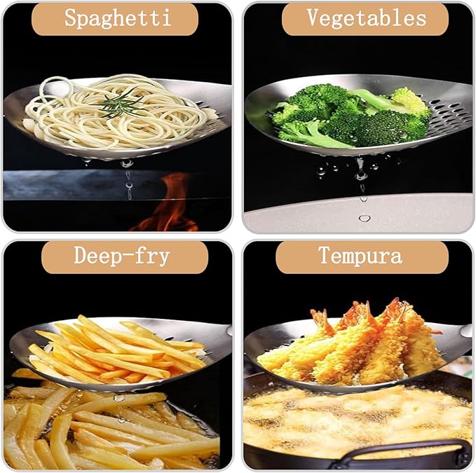 ANMIOU Spider Strainer Stainless Steel with Wood Handle for Deep Frying Pasta Cooking Kitchen Utensil