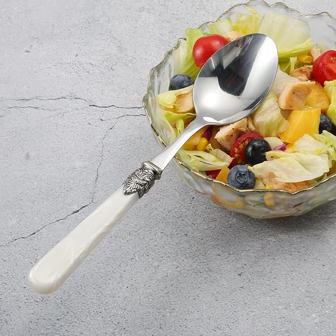 CATHYLIN 2-piece Salad Servers Stainless Steel Salad Serving Set Salad Fork and Spoon (White)