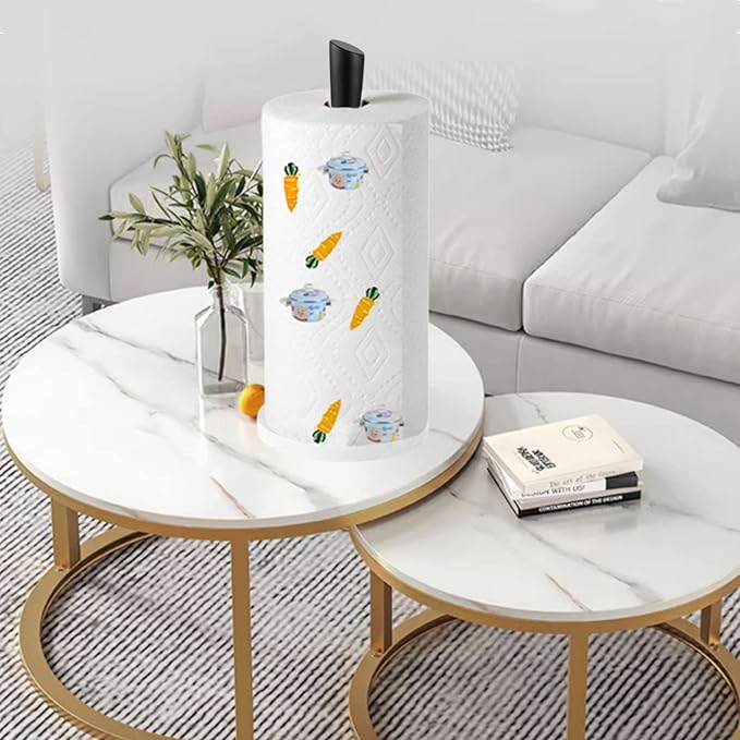GWGTHZ Black Paper Towel Holder Countertop, Marble Paper Towel Holder Used for Kitchen&Bathroom, Paper Towel Holder Made of Stainless Steel for Easy One-Handed Operation|Black