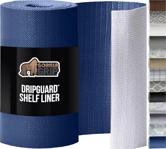 GORILLA GRIP DripGuard Shelf Liner, Non Adhesive Drawer and Kitchen Cabinet Protector, Slip Resistant BPA Free Smooth Surface Plastic Liners for Cabinets, Bathrooms, Closets, 12x240 Inch, Navy Blue