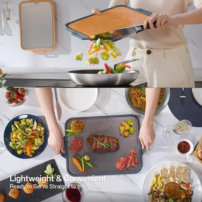Titanium Cutting Board for Kitchen, Double Sided Pure Titanium and Wood Fiber Cutting Board with Juice Groove, Food Grade Material, Dishwasher Safe