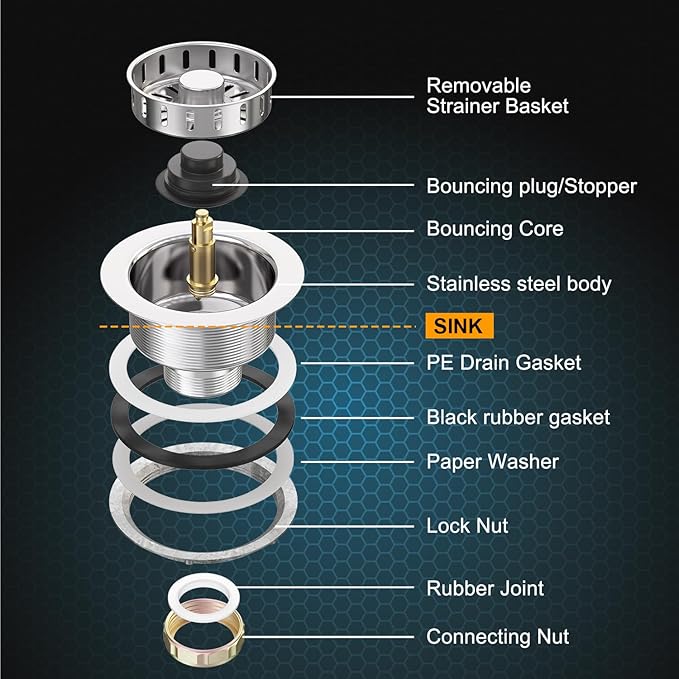 BOTEMY 3-1/2 inch Pop Up Kitchen Sink Drain Strainer Assembly 304 Stainless Steel with Removable Strainer Basket Stopper, Polish