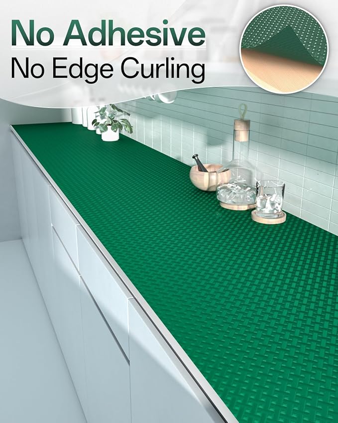 Shelf and Drawer Liner for Kitchen Cabinet, Non-Adhesive 12in x 120in Waterproof Contact Paper Refrigerator Liners Thickened Durable EVA Material Non Slip Mat for Dresser Cupboard Pantry Protector