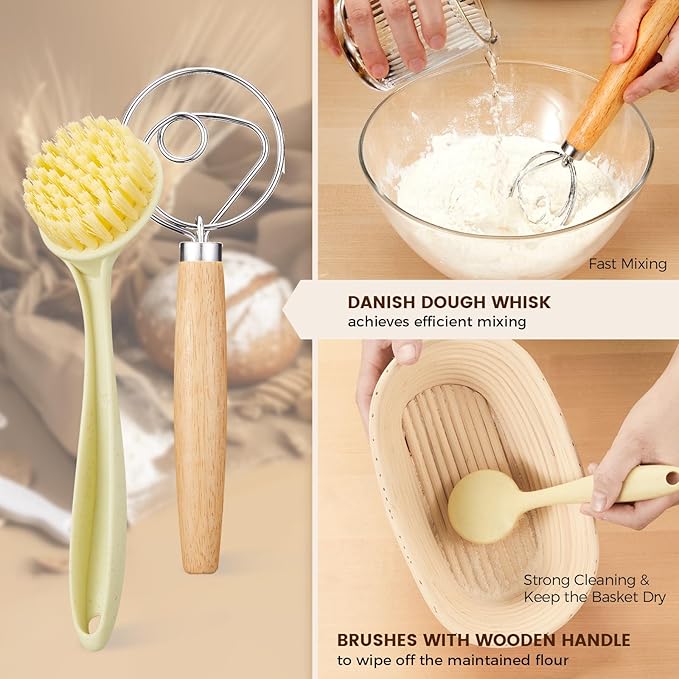 Banneton Bread Sourdough Proofing Basket - Sourdough Starter Kit Set of 2, Sourdough Bread Baking Supplies 10" Oval Set of 2, Bread Proofing Basket with 6 Accessories