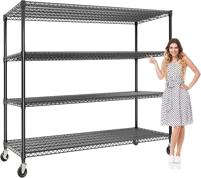 4-Tier Metal Storage Shelving Unit, 2640 Lbs Load Capacity Heavy-Duty Shelf Organizer, Adjustable Wire Rack Shelves for Garage, Pantry & Kitchen, 73.8" h x 59" w x 23.9" d