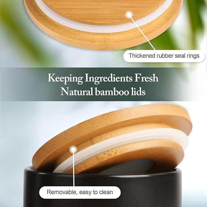 Canisters Sets for the Kitchen, 2 Large Kitchen Canister with Airtight Top Handle, Ceramic Canisters for Kitchen Counter, Black canisters, Modern Ceramic Jar with Wooden Lid for Coffee Flour