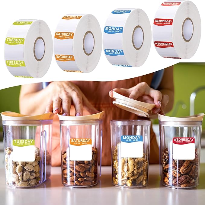 7000 Pcs Day of The Week Labels Food Labels Monday Through Sunday Management Inventory Stickers Removable Weekly Self Adhesive Date Dot Stickers for Restaurant Kitchen Containers (Square)