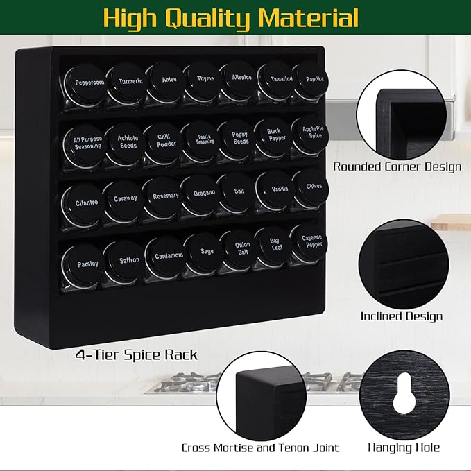 Bamboo Tiered Spice Rack Organizer for Cabinet,Wooden Seasoning Rack for Countertop, Cupboard, Pantry, Kitchen (Spice Jars Included)