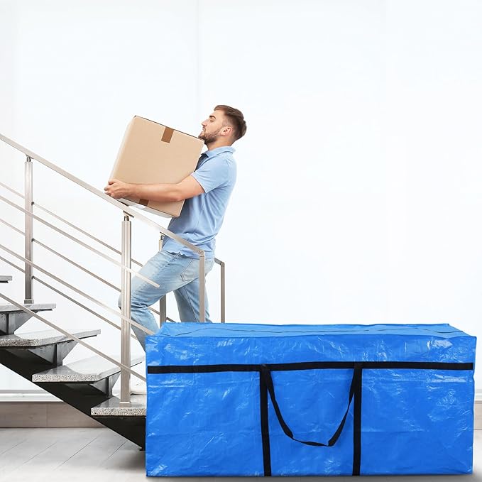 4 Pcs 176 Gallon Extra Large Moving Bags Heavy Duty Storage Bag with Strong Zipper Handle Foldable XXL Jumbo Storage Tote Packing Moving Box for College Dorm Travel Cloth Duffle (Blue)