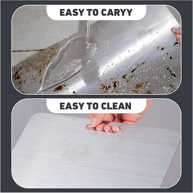 Wekayli Stainless Steel Cutting Board, 3 PCS Cutting Boards for Kitchen, 304 Stainless Non Stick Chopping Cutting Board for Meat Fruit & Vegetable (15" x 11", 13"x 9", 10" x 6")
