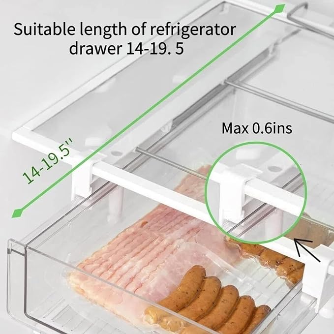 vacane Refrigerator Organizer Bins, Clear Plastic Fridge Drawer With Handle Pull Out Fridge Drawer Organizer Under Shelf Drawer For Cheese, Deli Meat, Drinks, Fruit, Vegetable, Heavy Duty-M