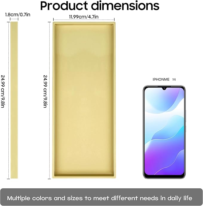 Mriluvy Vanity and Bathroom Tray, 9.8" ABS Countertop Organizer,Waterproof Vanity Tray for Toilet Tank,Perfume,Soap,Keys,Bathroom Accessories,Kitchen and Bath Trays,Non Slip Small Trays,Gold