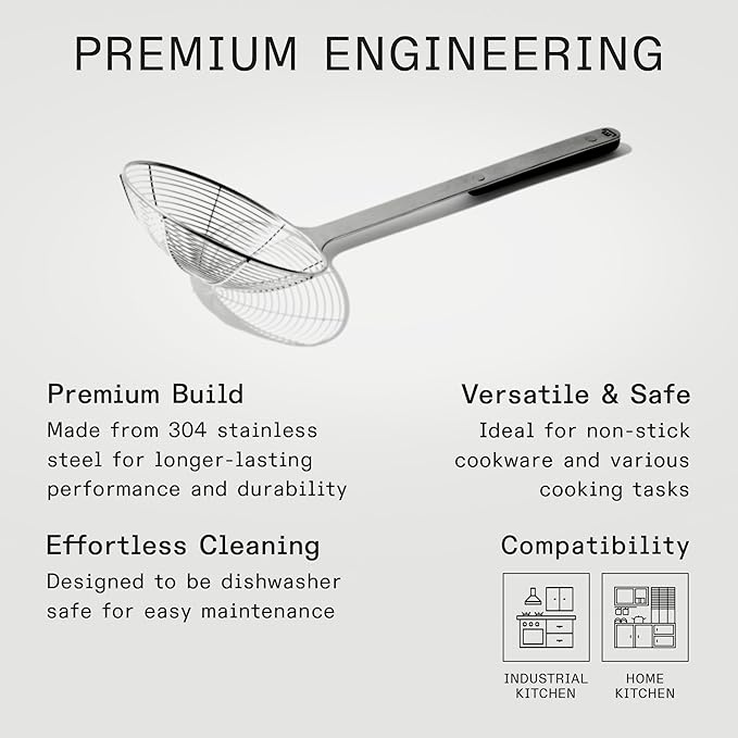 Made In Cookware - Stainless Steel Spider Strainer - Skimmer Ladle for Cooking and Frying - Harbour Blue POM Handle - Kitchen Essentials - Dishwasher Safe