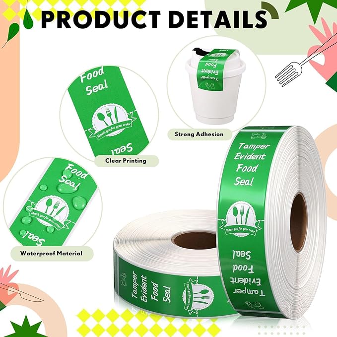 1000 Pieces Tamper Proof Stickers Safety Stickers for Food Delivery 1.5 x 6 Inches Tamper Seal Proof Tape Safe Labels Sealed for Freshness Drink Food Container Pizza Boxes(Green)