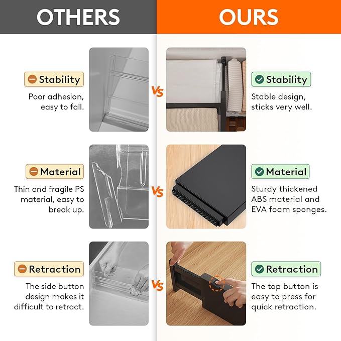 Lifewit 9 Pack Drawer Dividers 4" High, 11-17" Adjustable Drawer Organizers for Clothes, Expandable Dresser Separators in Bedroom/Bathroom/Kitchen/Fridge/Office Organization and Storage, Black