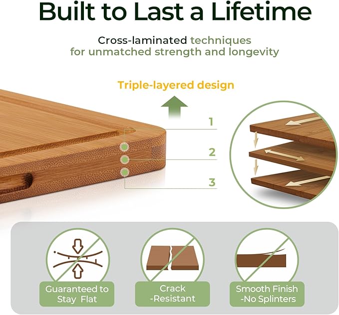Keechee Extra Large Bamboo Cutting Board for Kitchen - 18 Inch Wood XL Cutting Boards with Juice Groove and Handles, Wooden Chopping Board for Meat, Cheese, Fruit & Vegetables (Pre Oiled, Brown)