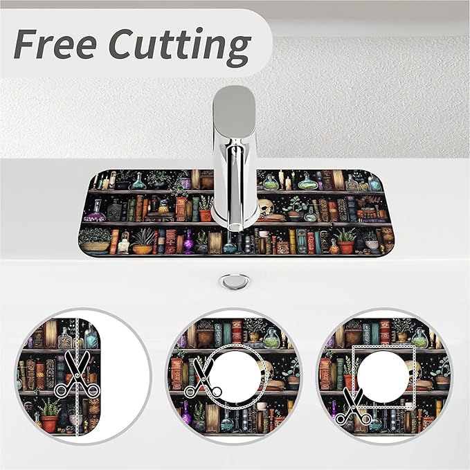 Kitchen Sink Splash Guard，Fantasy bookshelf Faucet Mat Sink Gadgets-Super Absorbent Fast Drying Mat Drip Catcher for Kitchen, Bathroom,Sink Mat, Dish Drying Mat, Bathroom(15" X 5.5" )