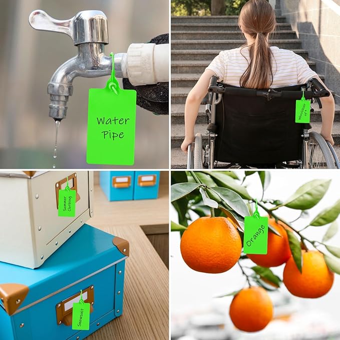 100 Plastic Label Tags Water Proof Tags for Labeling Shipping Tags Security Tamper Seals Hanging Tags Writable Marker Ties Luggage Tags Storage Tag with One Marker Pen (Green), 9.8*2.56in
