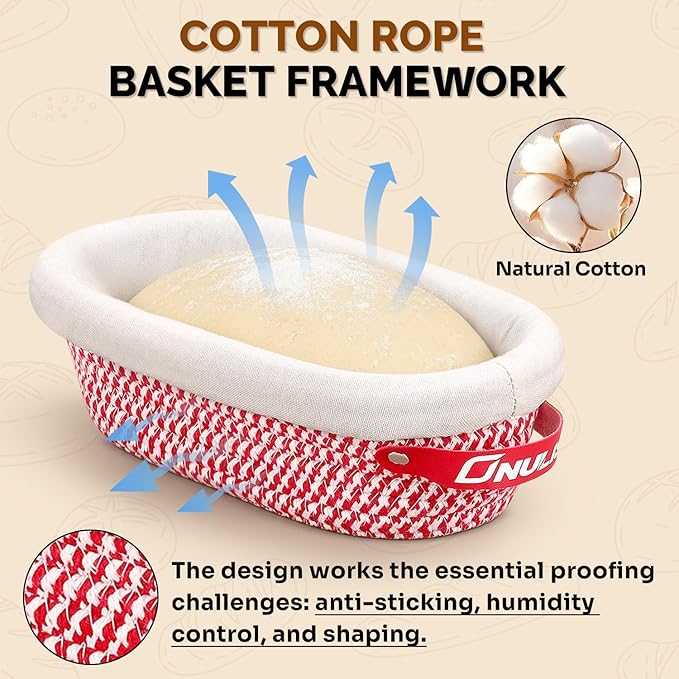 ONULISS Sourdough Starter Kit with 40oz Starter Jar, Banneton Bread Proofing Basket Set of 3 (9" Round,10" Oval,5" Mini), Cotton Rope Bread Making Tools for Sourdough Baking, Complete Gift for Bakers