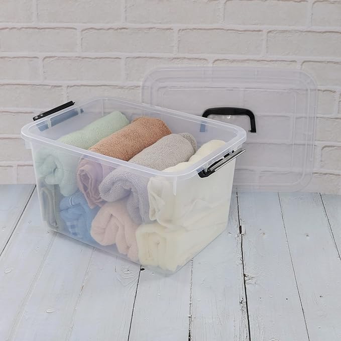 5 Liter Clear Storage Box, 4-Pack Plastic Latching Box with Lid