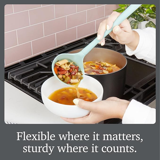 Tovolo Silicone Kitchen Utensils Set of 5 Solid Turner Spoon Pasta Claw Ladle and Scoopula Aqua Seafoam Green Silicone Cooking Utensil Set Dishwasher Safe Heat Resistant BPA Free Non Toxic Set