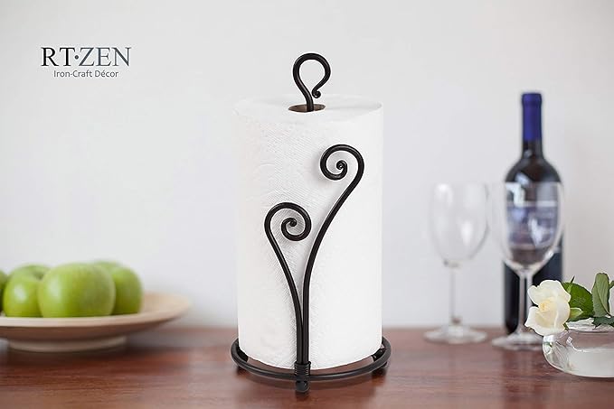 RTZEN Matte Black Paper Towel Holder Countertop - Decorative Farmhouse Paper Towel Roll Holder - Rustic Metal Modern Stand for Kitchen or Bathroom (Heart Shaped)