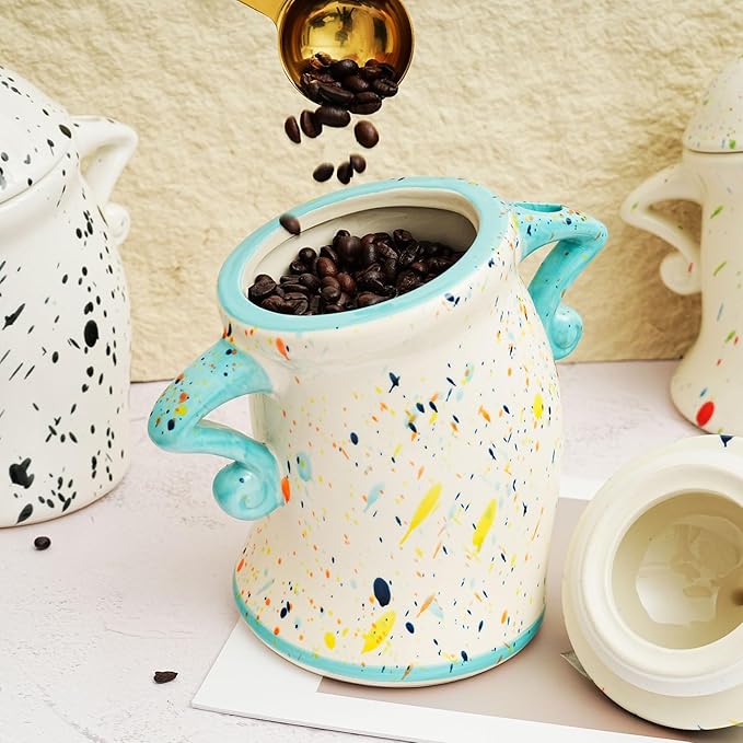 Antetek Canister With Attitude,Large Capacity Cute Sassy Storage Canister,Interesting food jars, stylish airtight large ceramic lids, coffee, tea, sugar and spice storage jars with spoons (Colour)