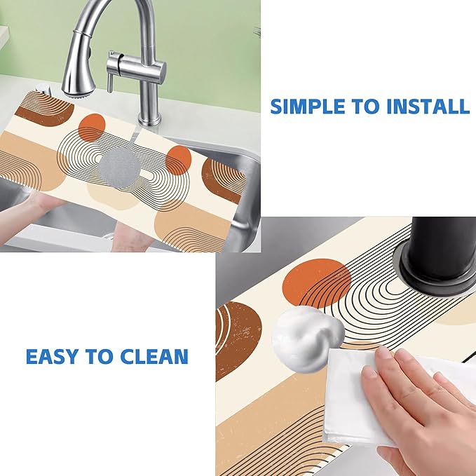 Abstract Minimalistic Geometric Sink Faucet Absorbing Mat Sink Splash Guard Faucet Mat Draining Mat Fast Drying Sink Protectors for Kitchen and Bathroom 5.5"×15"