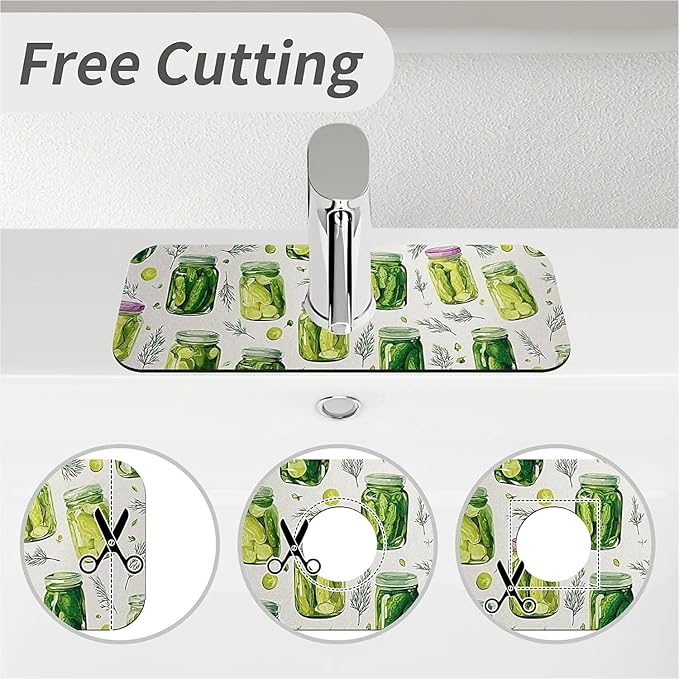 Kitchen Sink Splash Guard，pickled cucumber Faucet Mat Sink Gadgets-Super Absorbent Fast Drying Mat Drip Catcher for Kitchen, Bathroom,Sink Mat, Dish Drying Mat, Bathroom(15" X 5.5" )