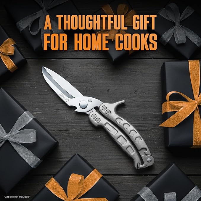 Poultry Shears Heavy Duty Professional, Turkey Shears for Chicken & Bone Cutting, Meat Cutting Scissors, Spring-Loaded Multi-purpose Kitchen Scissors, Dishwasher Safe, Non-Slip Handle, Silver