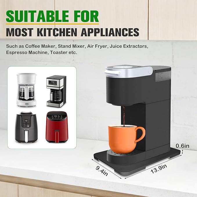 Appliance Slider 360° Rolling Tray for Coffee Maker Bamboo Coffee Pot Slider Tray Countertop Rotation Sliding Tray with Wheels, Small Appliances Mat Easily from Under the Cabinet Black(13.9"×9.4")