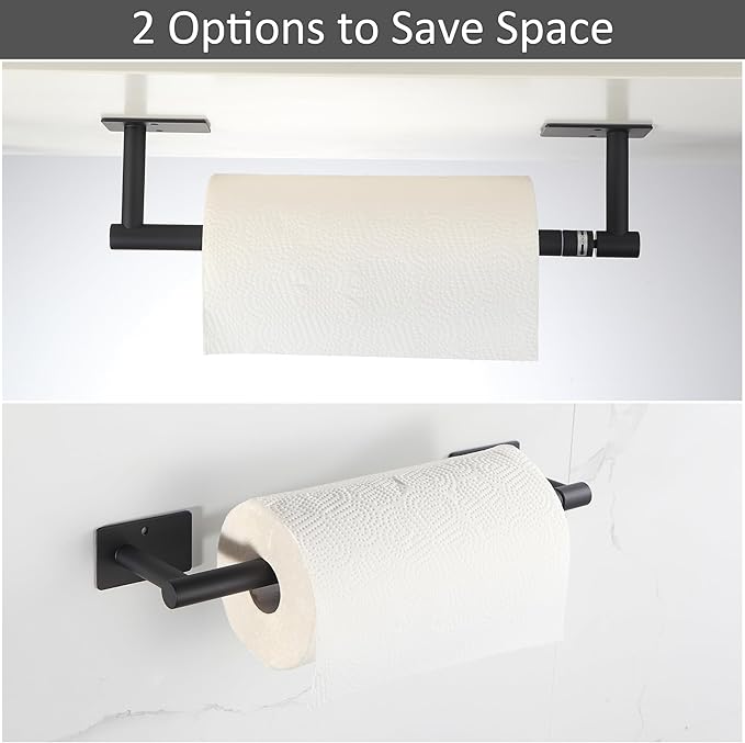 BVL Paper Towel Holder Under Cabinet for Kitchen Matte Black Adhesive