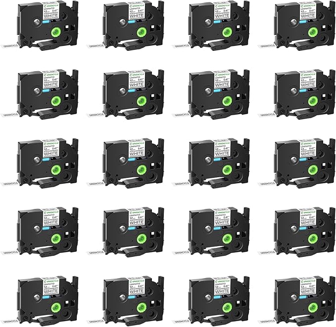 GREENCYCLE 12mm 0.47 Laminated White Tape Compatible for Brother P-touch Label Maker Tape TZe-231 Black on White TZ-231 TZe231 1/2 inch TZe TZ Tape for Ptouch PT-D210 D220 H110 H100 D400 D600, 20 Pack