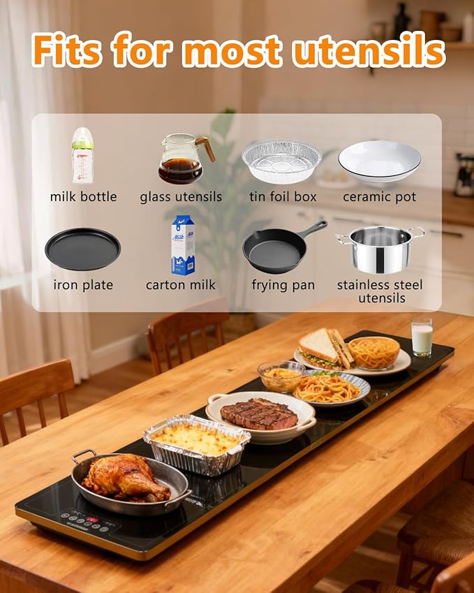 Electric Warming Tray,Extra Large Food Warming Mats with Temp-Settings & Timmer,Full Surface Heating Electric Food Warmer Mat Keep Food Warm at Buffet, Party, Sabbath, Daily Use (XXXL(47 * 14"))